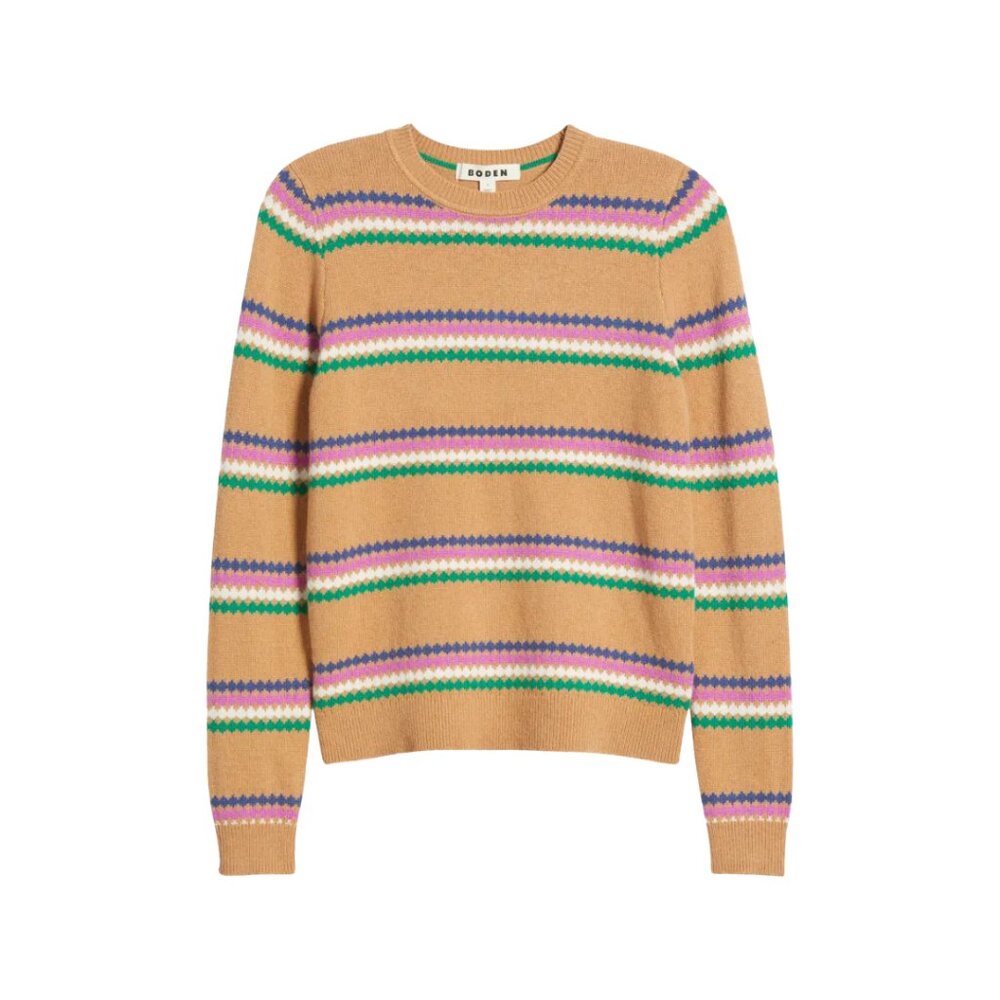 Boden Edie Fair Isle Sweater — Camel Brown Wool Crewneck Jumper XL NWT - Picture 8 of 8